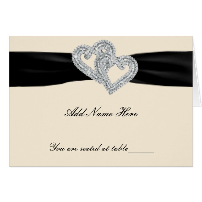 Élégante Cartes de Place Diamond Black Ribbon (Devant Horizontal)