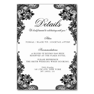 Élégante Cartes Détail Mariage en dentelle noire