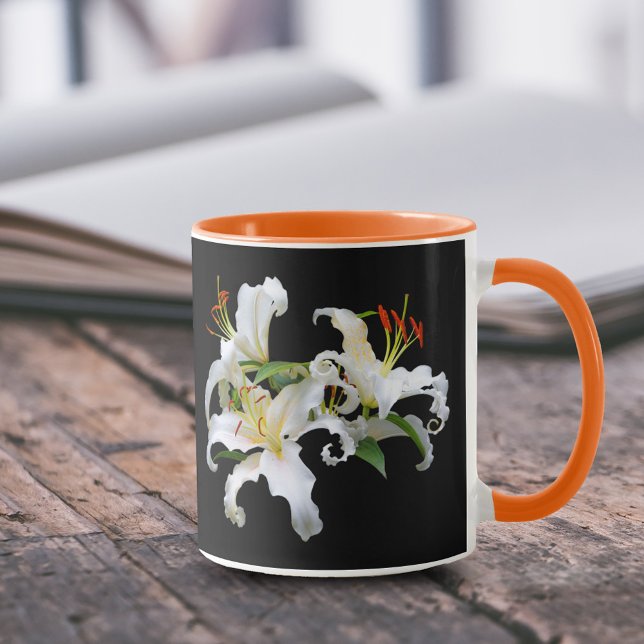 Elegante Casablanca Tasse (Elegant Casablanca White Oriental Lilies 11 oz Coffee Mug Cover Photo.)