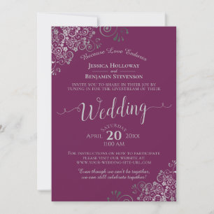 Elegante Cassis Lila & Silver Wedding Livestream Einladung