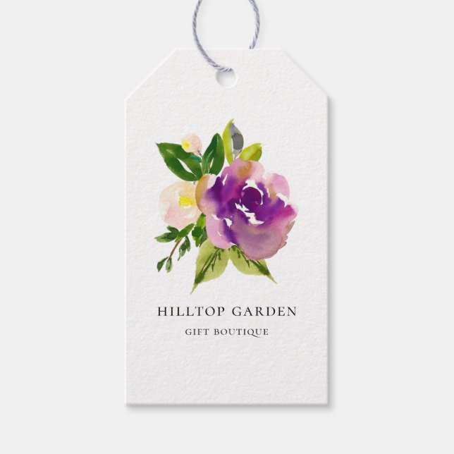 Elegante Cassis Lila Wasserfarben - Blumenpreise Geschenkanhänger (Vorderseite)