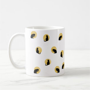 Elegante Cat Silhouette Golden Circles White Kaffeetasse