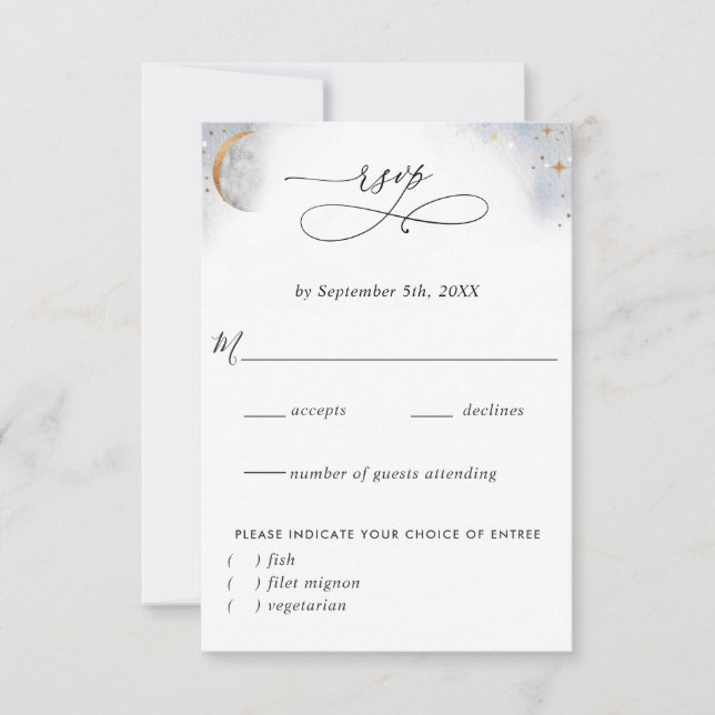 Elegante Celestial mit/ohne Mahlzeiten UAWG RSVP Karte (Vorderseite)