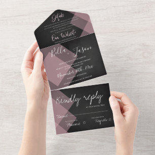 Elegante Chalkboard Pastel Monogram Wedding All In One Einladung
