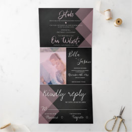 Elegante Chalkboard Pastel Multi-Foto Hochzeit Dreifach Gefaltete Einladung