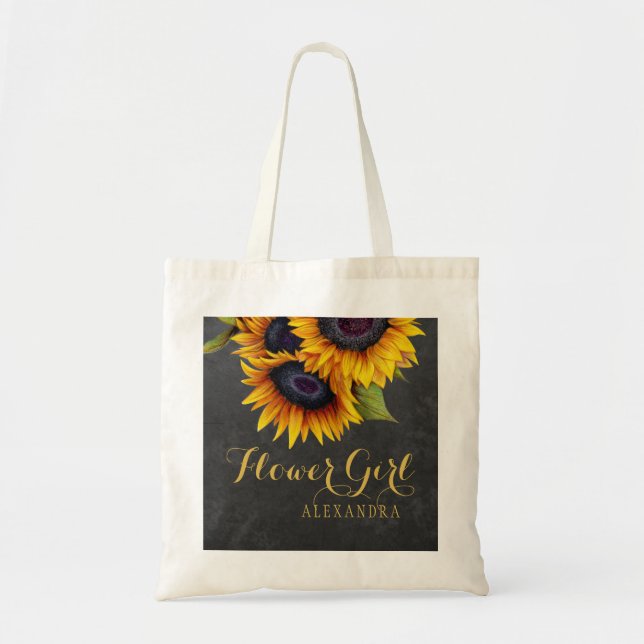 Elegante Chalkboard-Sonnenblumen Hochzeitsjubiläum Tragetasche (Vorne)