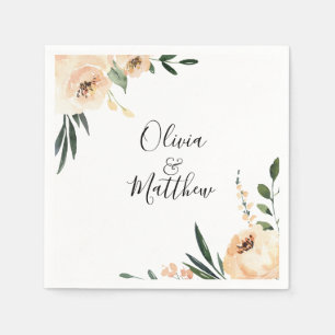 Elegante Champagne Floral Frame Wedding Serviette