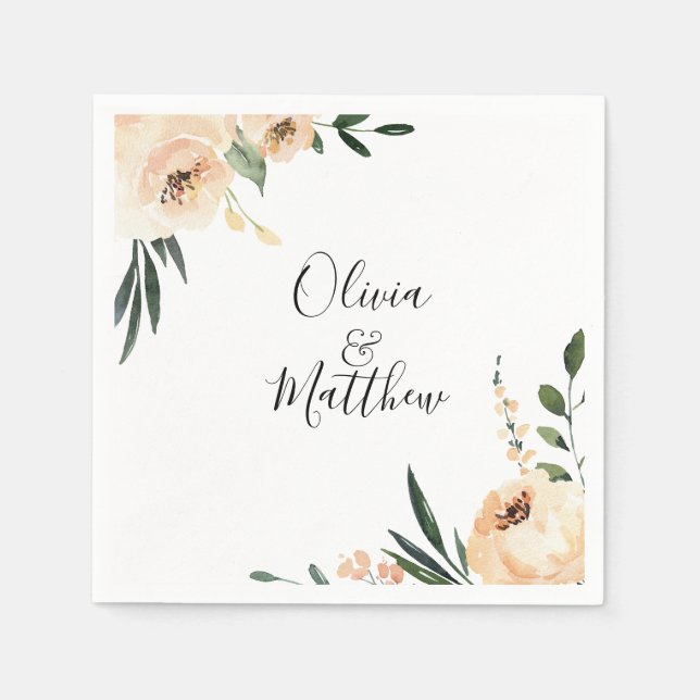 Elegante Champagne Floral Frame Wedding Serviette (Vorderseite)