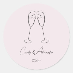Elegante Champagne Glass Wedding Verlobung Runder Aufkleber