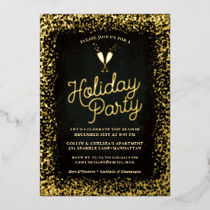 Elegante Champagne Glasses Holiday Party Folieneinladung