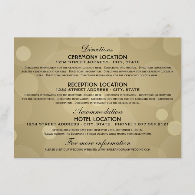 Elegante Champagne Gold Black Wedding Information Begleitkarte (Vorderseite)