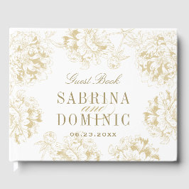 Elegante Champagne Gold Floral Peony Wedding Gästebuch