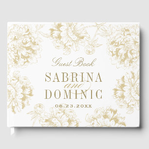 Elegante Champagne Gold Floral Peony Wedding Gästebuch