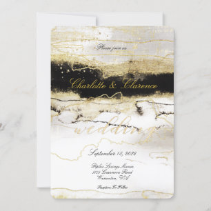 Elegante Champagne Gold Schwarz-weiß Luxury Weddin Einladung