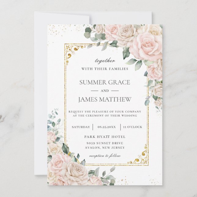 Elegante Champagne Ivory Blush Floral Wedding Einladung (Vorderseite)