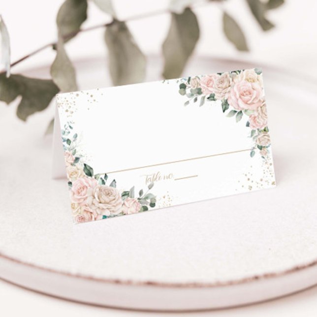 Elegante Champagne Ivory Blush Floral Wedding Platzkarte (Von Creator hochgeladen)