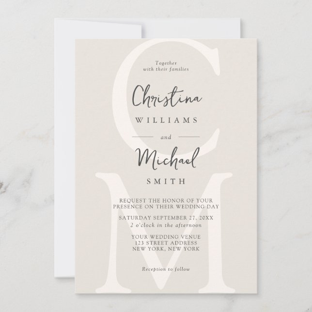 Elegante Champagne Minimal Chic Wedding Einladung (Vorderseite)