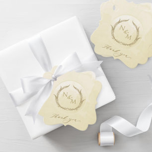 Elegante Champagne Watercolor Monogram Wedding Fav Geschenkanhänger