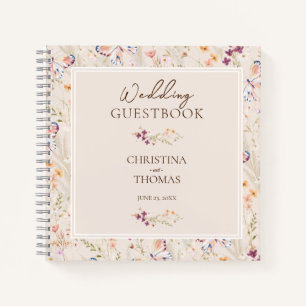 Elegante Champagne Wildblumen Wedding Gästebuch Notizbuch
