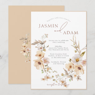 Elegante Champagner-Blumen-Botanische Hochzeit Einladung