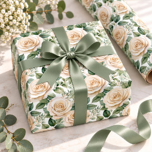 Elegante Champagner-Elfenbein-Wasserfarben-Rosenga Geschenkpapier