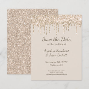 Elegante Champagner Glitter Hochzeit Save The Date Einladung