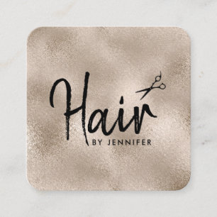 Elegante Champagner- und schwarze Scheren-Friseurs Quadratische Visitenkarte