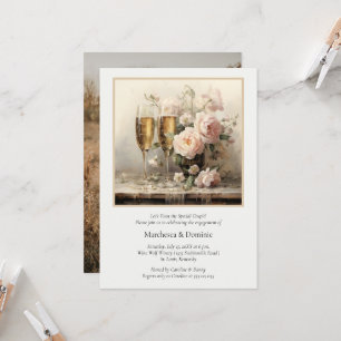 Elegante Champagnerflöten Florale Verlobungsfeier Einladung