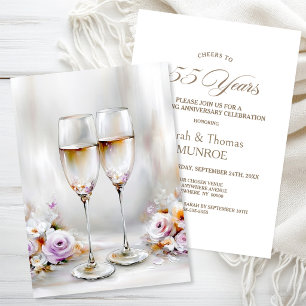 Elegante Champagnergläser 55. Hochzeitstag Einladung