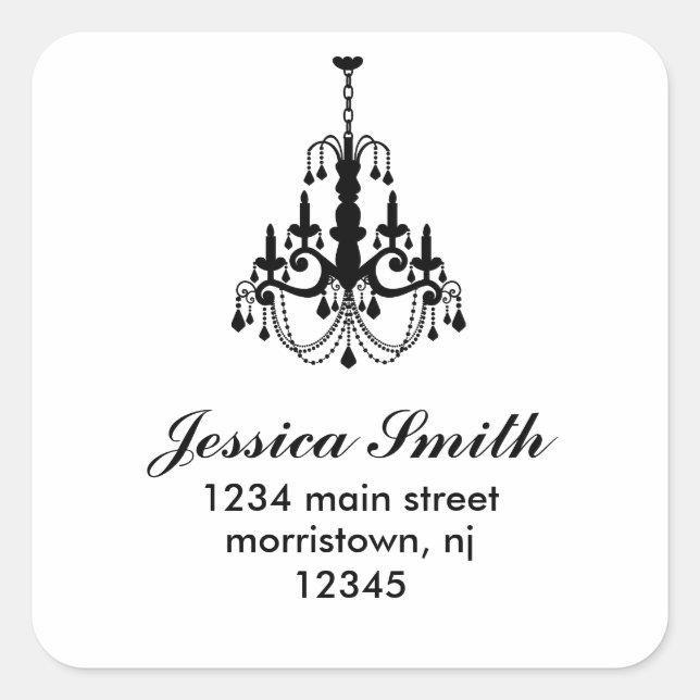 Elegante Chandelier Address Labels Quadratischer Aufkleber (Vorderseite)