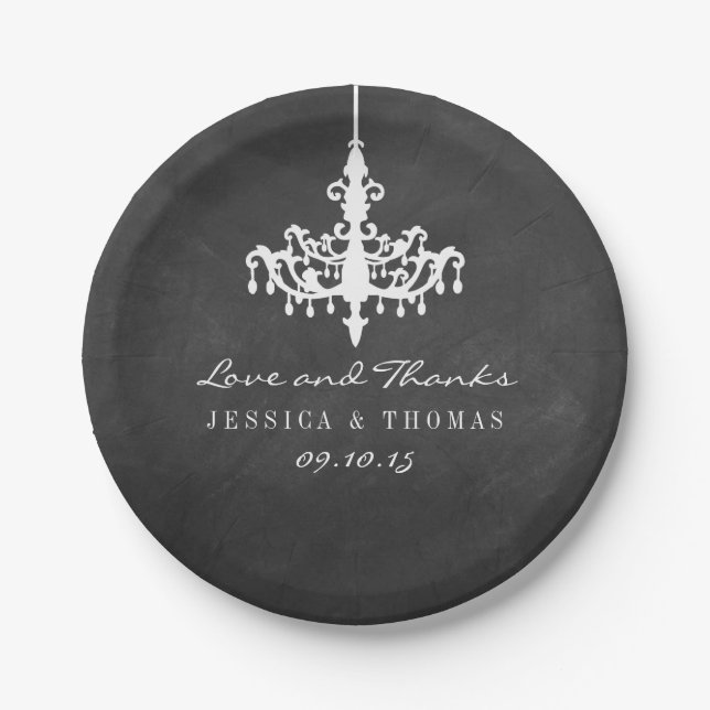 Elegante Chandelier Chalkboard Wedding Collection Pappteller (Vorderseite)
