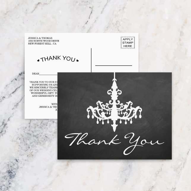 Elegante Chandelier Chalkboard Wedding Collection Postkarte (Von Creator hochgeladen)