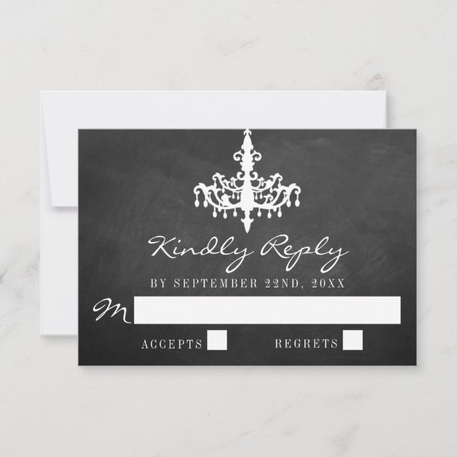 Elegante Chandelier Chalkboard Wedding Collection RSVP Karte (Vorderseite)