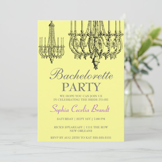 Elegante Chandelier-Party Einladung (Stehend Vorderseite)
