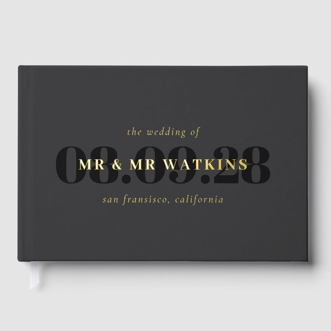 Elegante Charcoal Gold Typografy Wedding Gästebuch (Vorderseite)