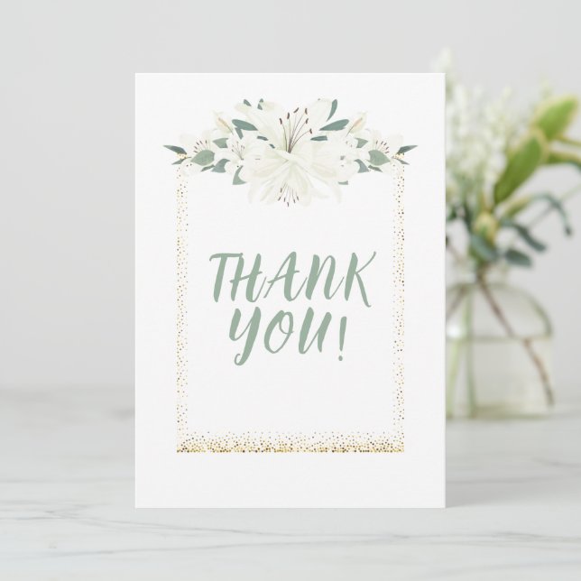 Elegante Charm Green Wildblume Wedding Dankeskarte (Stehend Vorderseite)
