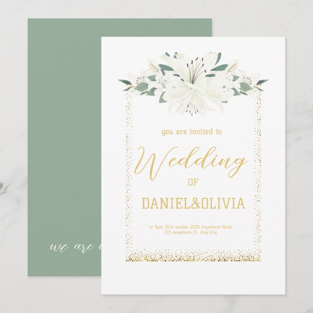 Elegante Charm Green Wildblume Wedding Einladung (Vorne/Hinten)