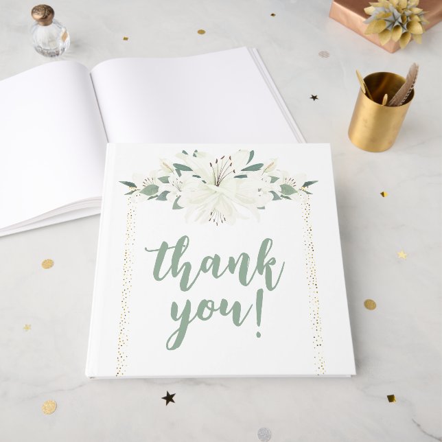 Elegante Charm Green Wildblume Wedding Gästebuch (Vorderseite Offen)