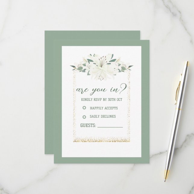 Elegante Charm Green Wildblume Wedding RSVP Karte (Vorderseite/Rückseite Beispiel)