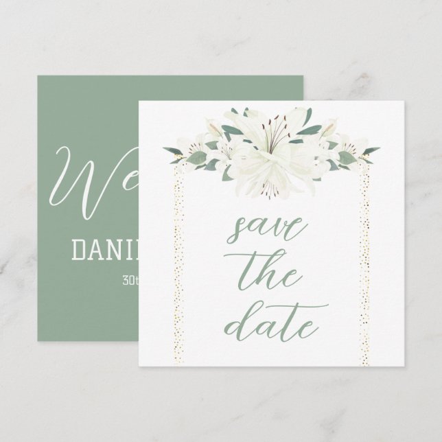 Elegante Charm Green Wildblume Wedding Save The Date (Vorne/Hinten)