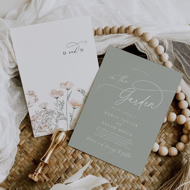 Elegante Charm Monogram Green Wildblume Wedding Einladung (Von Creator hochgeladen)