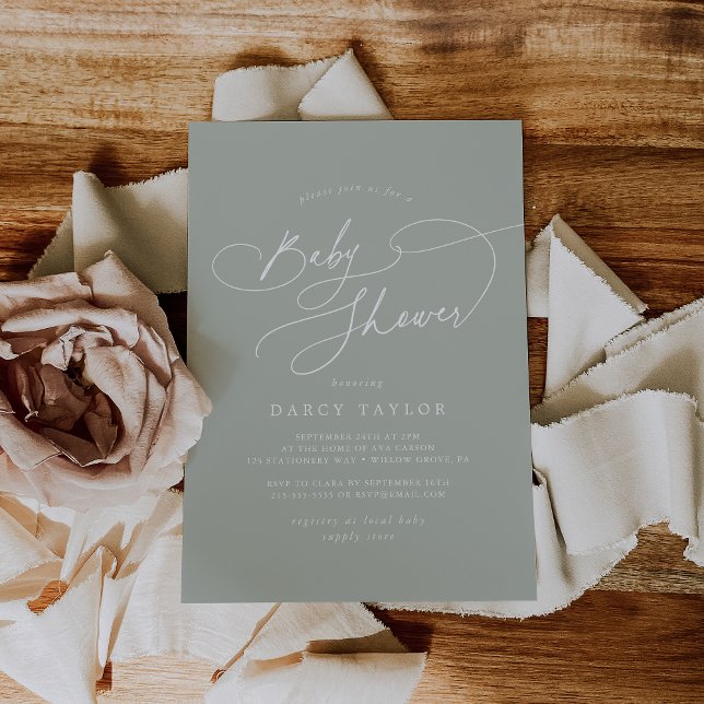 Elegante Charm Sage Green Baby Shower Einladungen (Elegant Charm Sage Green Baby Shower Invitations)