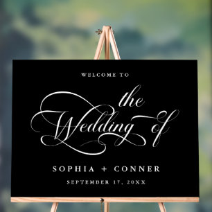 Elegante Charm Script Wedding Welcome Black Acrylschild