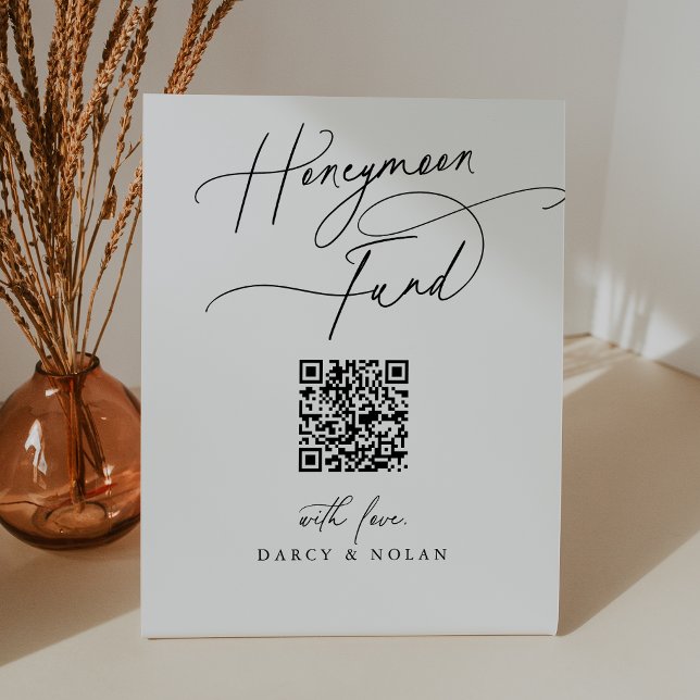 Elegante Charm Wedding QR Code Honeymoon Fund Sign Sockelschild (Elegant Charm Wedding QR Code Honeymoon Fund Sign)