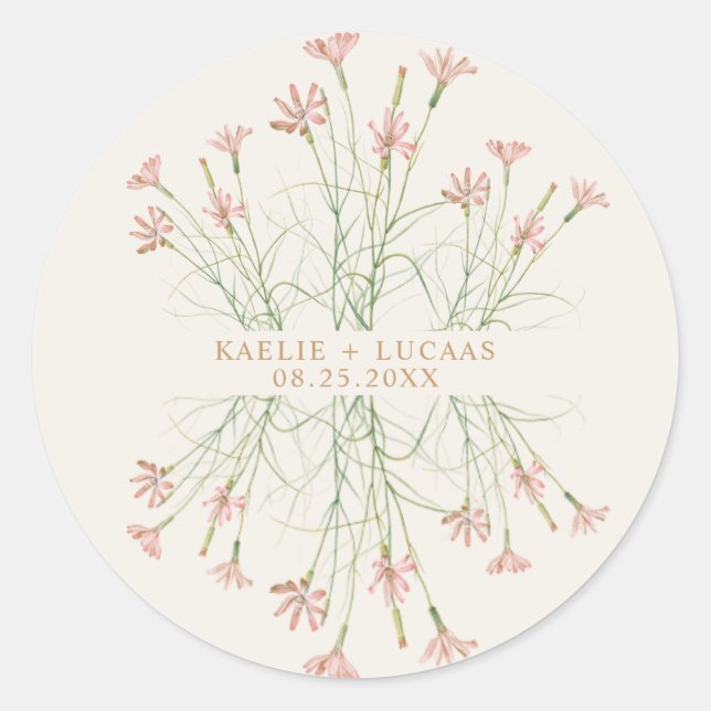Elegante Charm Wild Blume Wedding Runder Aufkleber (Vorderseite)