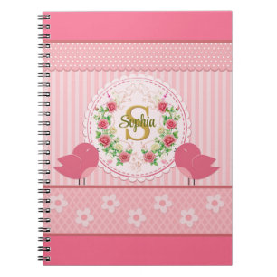 Elegante charmante rosa Vögel und florales Monogra Notizblock