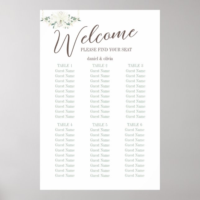 Elegante Charme Grüne Wildblume Hochzeitssitzkarte Poster (Vorne)