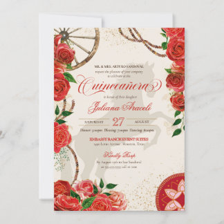 Elegante Charro Rote Rosen Western Ranch Quinceane Einladung