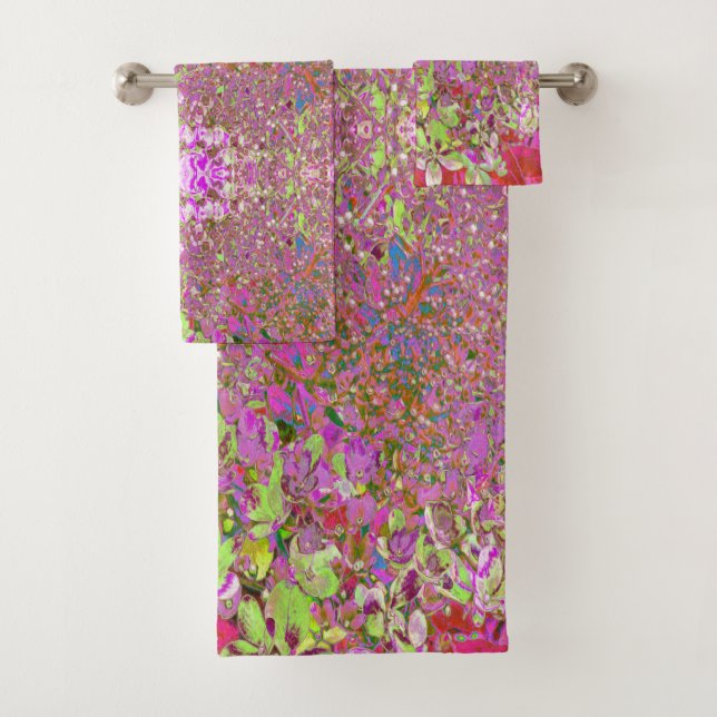 Elegante Chartreuse Green, Pink und Blue Hydrangea Badhandtuch Set (Insitu)