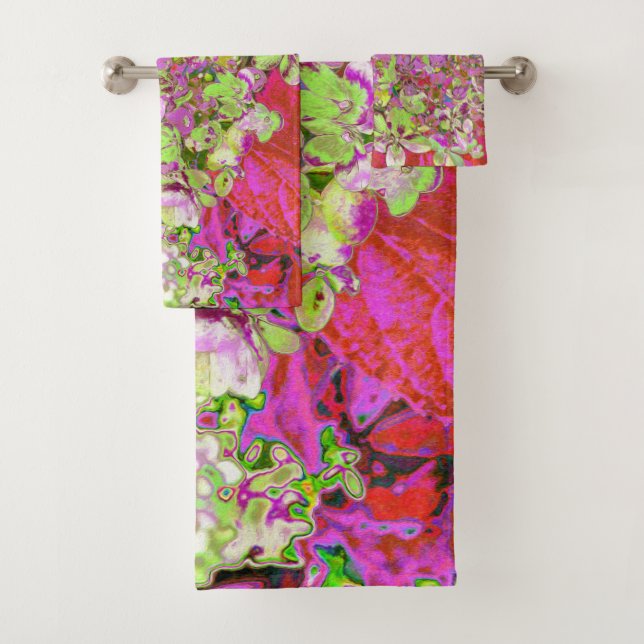 Elegante Chartreuse Green, Pink und Blue Hydrangea Badhandtuch Set (Insitu)